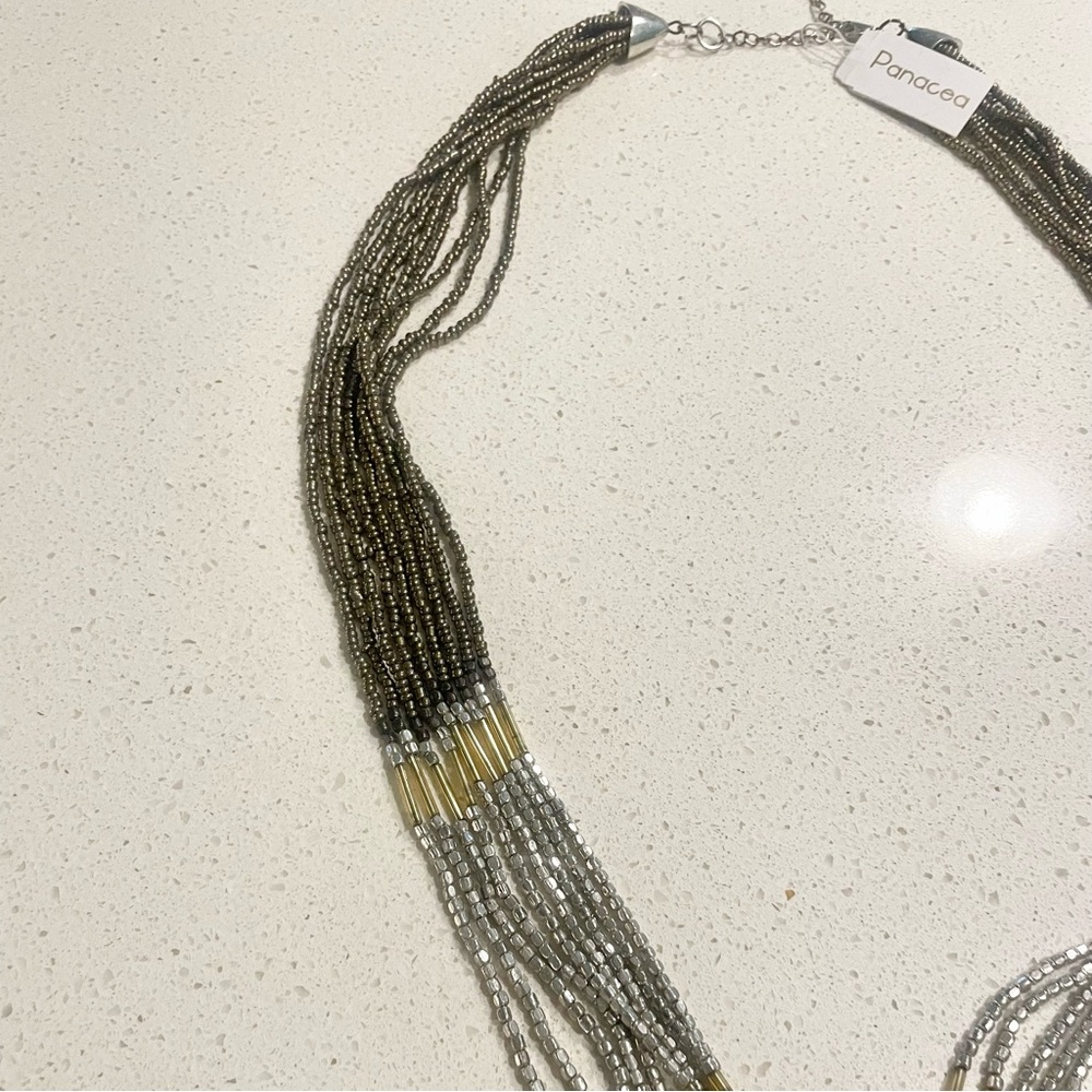 Panacea Boho Beaded Fringe Necklace in Gold and Silver - Picture 4 of 5